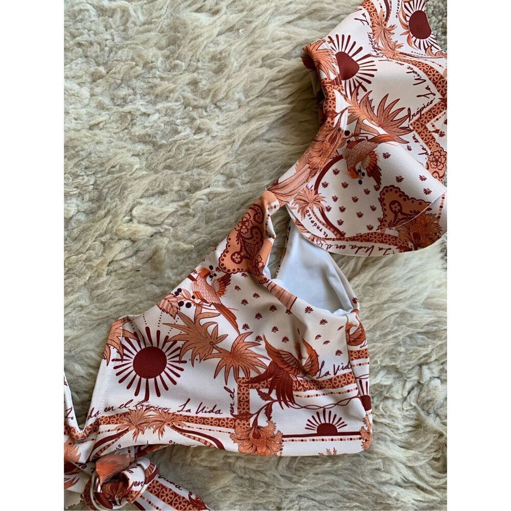 Encantadore Lysha Getsemani Ruffle Bikini Top Cream, Brown Size L - Picture 8 of 12
